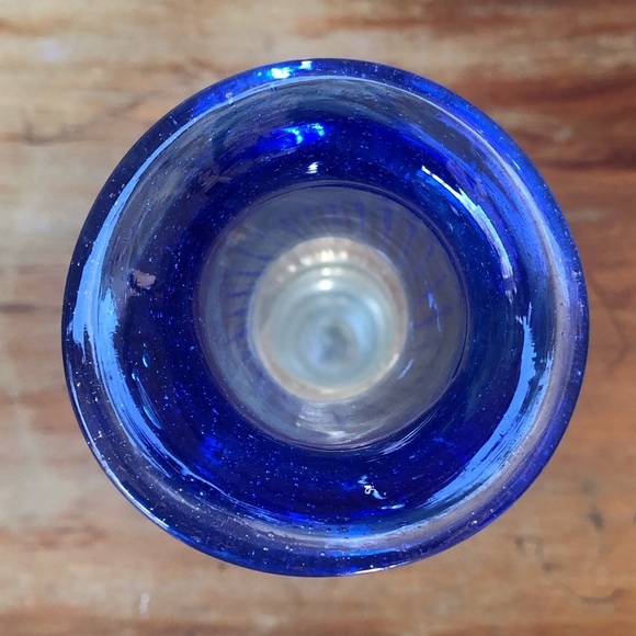 Mouth Blown Seeded Glass Bud Vase with Cobalt Blue Ombré Rim Size 10 1/4”H - Picture 3 of 5